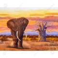 5D DIY FULL DRILL DIAMOND PAINTING BY NUMBER - ELEPHANT & BAOBAB