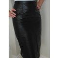 Genuine Leather High Waisted Black Pencil Skirt (Size: 32 / 8 / S )