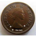 A 1954 SOUTH AFRICAN FARTHING---DIE CRACK MINT ERROR