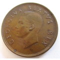 A 1950 SOUTH AFRICAN PENNY--GOOD DETAIL--DYE CRACK
