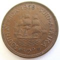 1958 SOUTH AFRICAN HALF PENNY--GOOD DETAIL