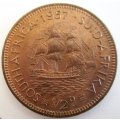 A 1957 SOUTH AFRICAN HALF PENNY--BRILLIANT EF COIN--GOOD FOR GRADING
