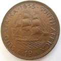 A 1955 SOUTH AFRICAN PENNY--GOOD DETAIL