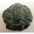 AN ANCIENT COIN. SOLDIER HOLDING GLOBE AND SPEAR----337 to 361 AD ( A )