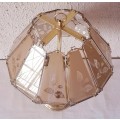 Vintage Brass Stand 12 pane floral Etched Glass Dome Shade Lamp