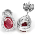 ***IN STOCK!!*** GENUINE AAA PINK RED RUBY PEAR STERLING 925 SILVER EARRING