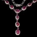 **IN STOCK!!**REAL GEMSTONES!!**  OVAL CUT 9x7mm TOP RED PINK RUBY STERLING 925 SILVER NECKLACE