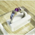 **IN STOCK!!**REAL GEMSTONES!!**  SOLID STERLING SILVER RING SET WITH AMETHYST SIZE 7