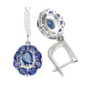 **IN STOCK!!** REAL STONES!!** 7x5mm TOP BLUE SAPPHIRE,WHITE TOPAZ STERLING 925SILVER EARRINGS