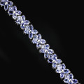 **IN STOCK!!** REAL STONES!!** BLUE TANZANITE OVAL & ROUND STERLING 925 SILVER FLOWER BRACELET 7