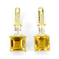 ***IN STOCK!!*** NATURAL SQUARE CUT 7mmTOP YELLOW CITRINE STERLING 925 SILVER EARRING