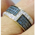 ***IN STOCK***1.00CT DIAMOND BRIDAL ENGAGEMENT BLUE AND WHITE DIAMOND DRESS RING
