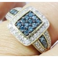 ***IN STOCK***.75CT DIAMOND BRIDAL ENGAGEMENT BLUE AND WHITE DIAMOND DRESS RING