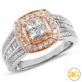 ***IN STOCK***1.05CT DIAMOND TWO TONE QUAD HEAD ENGAGEMENT RING WITH PINK BASKET