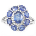 ***IN STOCK*** Gorgeous Oval Top Rich Blue Sapphire White Topaz 925 Sterling Silver Ring Size 6