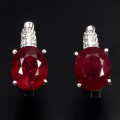 ***IN STOCK*** Oval Cut 10x8mm Top Blood Red Ruby White 925 Sterling Silver Earrings