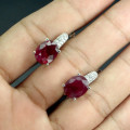***IN STOCK*** Oval Cut 10x8mm Top Blood Red Ruby White 925 Sterling Silver Earrings