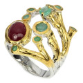 ***IN STOCK*** Ravishing Top Rich Red Ruby & Emerald 925 Sterling Silver Ring Size 8.5 Handmade