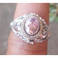 ***IN STOCK!!*** 925 Sterling Silver Balinese Poison/Wish Locket Ring With Pink Zircon SZ 9