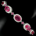 **IN STOCK!!**REAL GEMSTONES!!** OVAL CUT 9x7mm TOP RED PINK RUBY STERLING 925 SILVER BRACELET