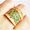 ***IN STOCK***925 STERLING SILVER COATED WITH 22CT GOLD, EMERALD RING HANDMADE IN MUSCAT, OMAN.