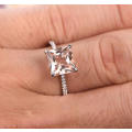 14K White Gold 8mm Princess Cut Morganite Wedding Anniversary Pave Diamonds Ring