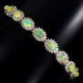 "IN STOCK"  Oval 6x4mm Rainbow Full Flash Fire Opal 925 Sterling Silver Bangle