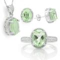 Green Amethyst & Diamond 925 Sterling Silver Set