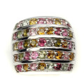 "IN STOCK" "REAL GEMSTONES"  Round Cut 2.5 Mm Multi-color Tourmaline 925 Sterling Silver Ring Size 8