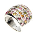 "IN STOCK" "REAL GEMSTONES"  Round Cut 2.5 Mm Multi-color Tourmaline 925 Sterling Silver Ring Size 8
