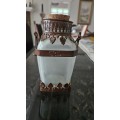 Small Vintage storage jar with brass lace/ decorative item