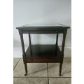 Antique mahogany side table with tray and drawer on casters