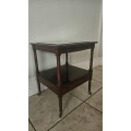 Antique mahogany side table with tray and drawer on casters