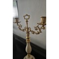Vintage alabaster and brass candelabra 40cmH