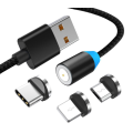 3in1 Magnetic Charging Cable With Micro Pin plug head 2.4A Fast Charging USB Cable Magnetic USB