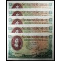 S. A. Bank Note : TEN RAND / TIEN RAND : G. RISSIK : RARE . NUMBERS 951 TO 955 High Grade