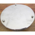 VINTAGE SILVER PLATED WINE COASTER WITH PIERCED SIDES AND ATTRACTIVE RELIEF WORK.