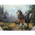 COLLECTABLE VINTAGE ROYAL CROWN DERBY PLATE, WORKING HORSES, WINTER - TIMBER HAULING