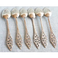 SET OF 6 x MATCHING SILVER TONE TEA SPOONS WITH PRETTY HANDLES.,