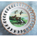 VINTAGE HAND PAINTED PORCELAIN MINIATURE PLATE,WITH GILDING PERFECT CONDITION.