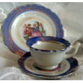 MINIATURE ROMANTIC COURTING COUPLE SCENE, TRIO WITH GILDED HAND PAINTED DETAIL