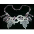 SHADES OF FROSTED AND CLEAR SOFT SHADES OF PINK BLING FLORAL BEADED NECKLACE