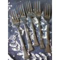 ART DECO DESIGN, VINTAGE SILVER PLATED FRUIT / CAKE FORKS IN GOOD USED CONDITION