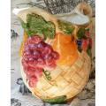 LARGE VINTAGE CERAMIC JUG, BRIGHT AND CHEERFUL COLOURS DECORATED WITH EMBOSSED FRUIT
