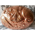 VINTAGE SOLID COPPER PUDDING MOULD WITH PRESSED SEASHELL  DESIGN