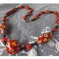 VINTAGE, MURANO LOOKING OR CERAMIC ??? BEADED NECKLACE,   IN COLOURFUL BURSTS OF AUTUMN COLOURS