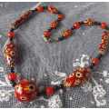 VINTAGE, MURANO LOOKING  BEADED NECKLACE,   IN COLOURFUL BURSTS OF AUTUMN COLOURS