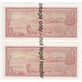 1975 TW de Jongh Replacement R1 - Z33 - 2 Consecutive numbered UNCIRCULATED notes