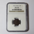 1924 SA Union farthing graded MS 62 BN by NGC