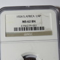 1924 SA Union farthing graded MS 62 BN by NGC